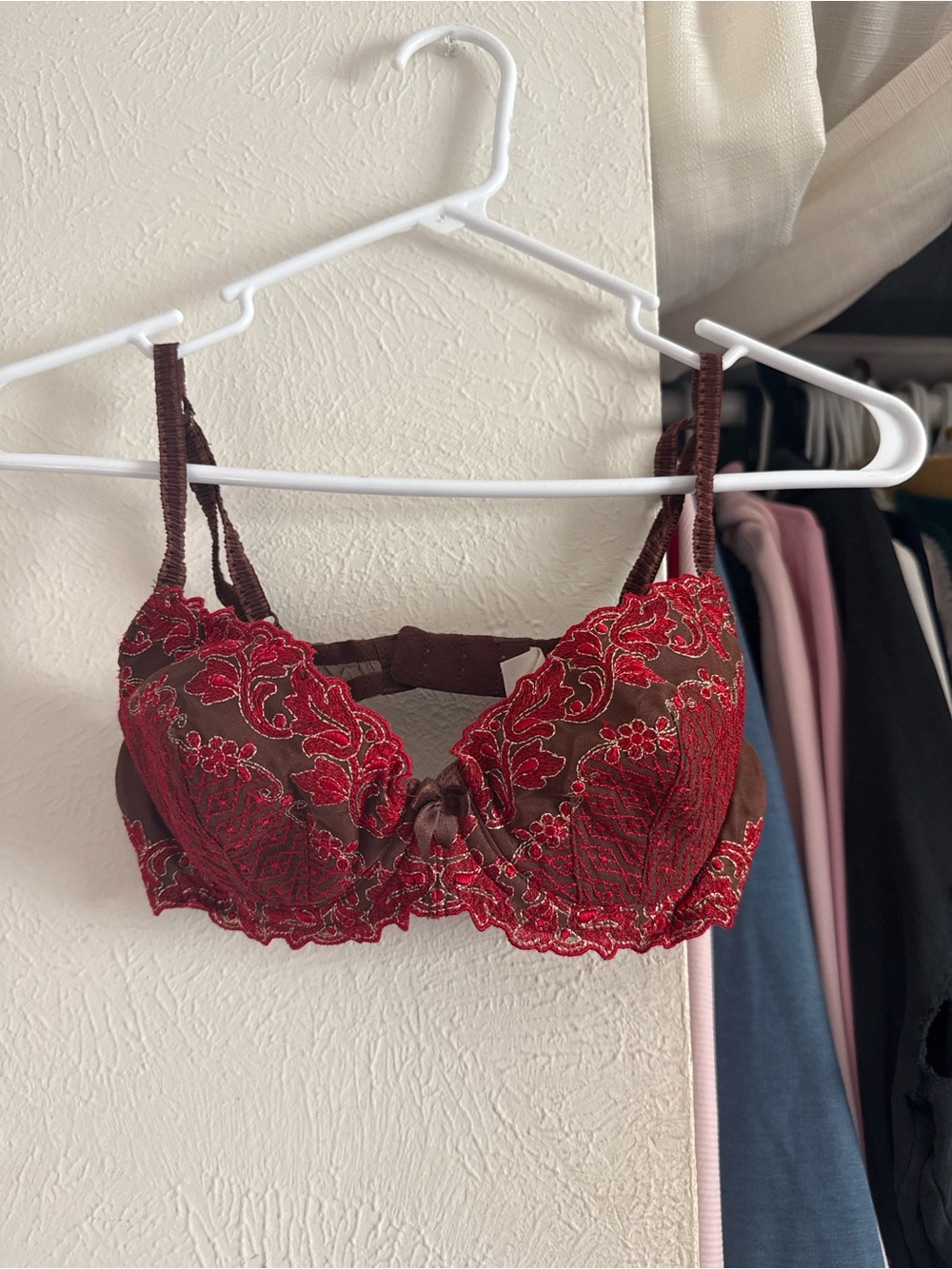 Victoria's Secret Red Embroidered Lace Balconette Bra